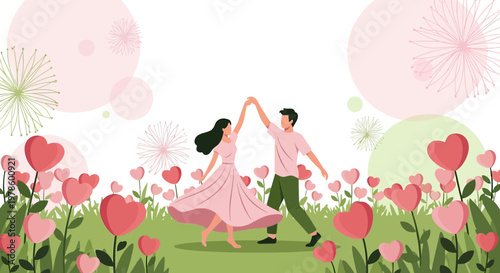 Couple Dancing in Heart Flower Field - Love, Romance, Valentine's Day