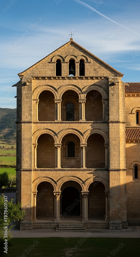 Fototapeta premium Ancient Monastery Architecture with Arches and Religious Significance.