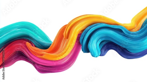 Colorful Waves of Paint Flowing in Vibrant Stripes Against a White Background for Creative Art and Design Inspiration