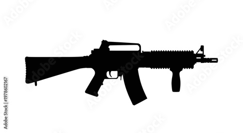 Silhouette of a Modern Assault Rifle on a White Background