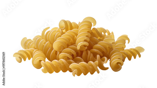 Schilderij op canvas Pile of golden fusilli pasta spirals, isolated on transparent background
