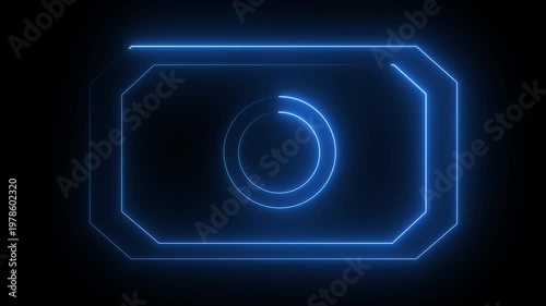 Neon abstract rectangle shape line animation. Animation of rectangle glowing neon frame and Circle background. 4k animation motion graphics video