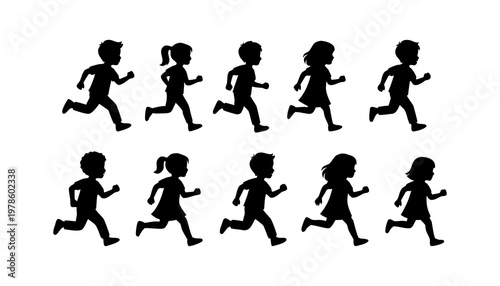 走っている子供のシルエット