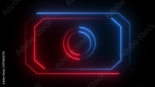 Neon abstract rectangle shape line animation. Animation of rectangle glowing neon frame and Circle background. 4k animation motion graphics video
