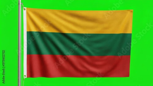Waving Lithuania National Flag on Green Screen Background