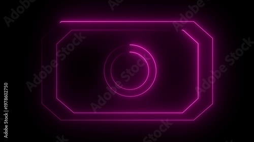 Neon abstract rectangle shape line animation. Animation of rectangle glowing neon frame and Circle background. 4k animation motion graphics video