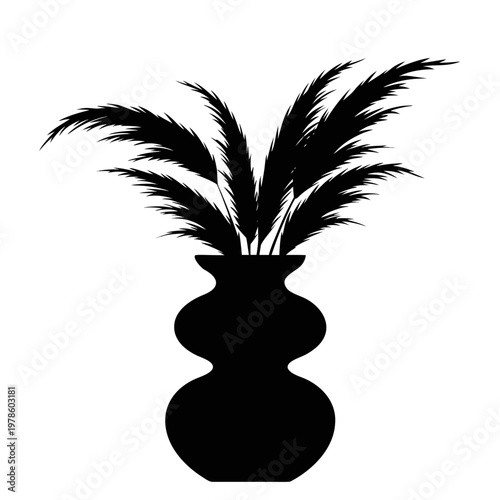 Silhouette of a minimalist vase with pampas grass.