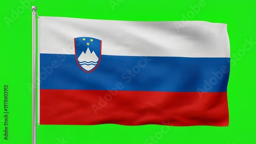 Waving Slovenia National Flag on Green Screen Background