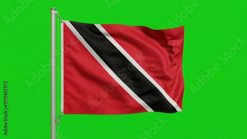 Waving Trinidad and Tobago National Flag on Green Screen Background