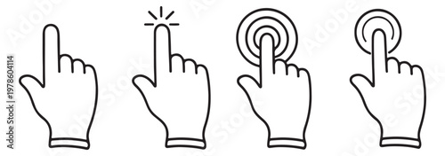 Hand cursor click icon set pointer sign and symbol . Computer mouse clicking finger icons. vector elements. editable stroke