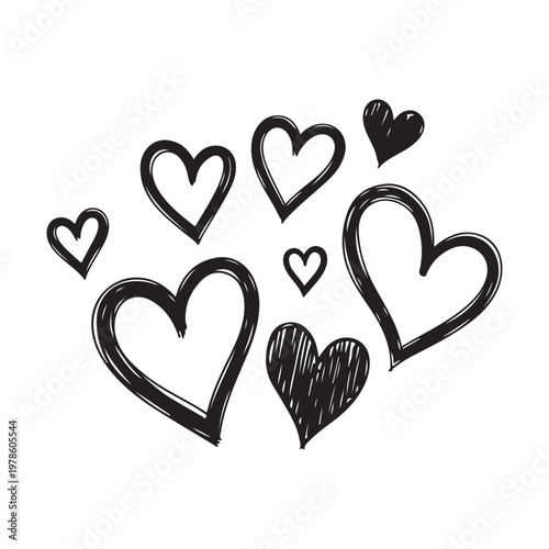 Hand drawn doodle hearts collection for romantic valentine design on white space