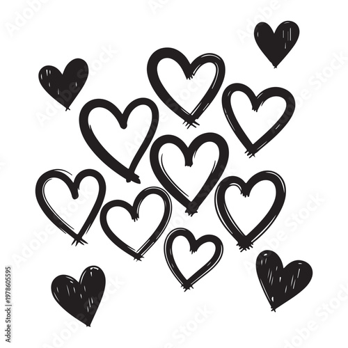 Hand drawn doodle hearts collection for romantic valentine design on white space