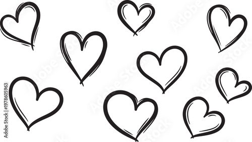 Hand drawn doodle hearts collection for romantic valentine design on white space