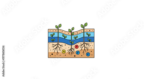 Soil Layers and Plant Roots Diagram.