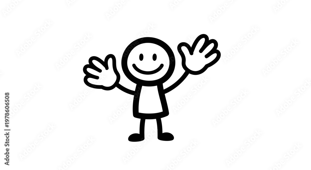 Fototapeta premium Smiling Stick Figure with Raised Hands.