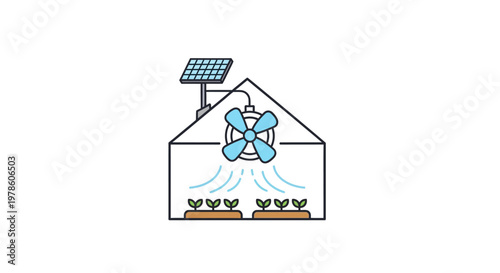 Solar powered greenhouse with atom model.