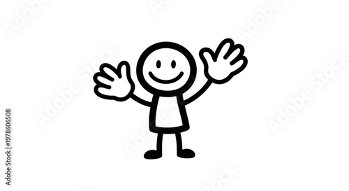 Smiling Stick Figure with Raised Hands.