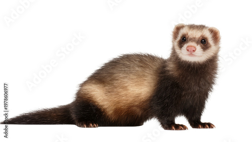 Schilderij op canvas Brown and black ferret with pink nose, isolated on transparent background