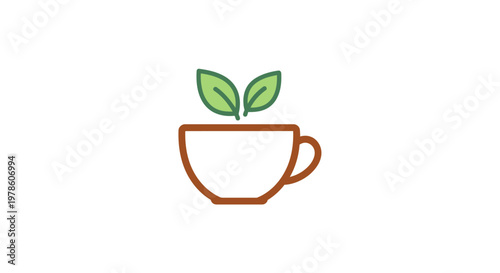 Simple tea cup with green leaves.
