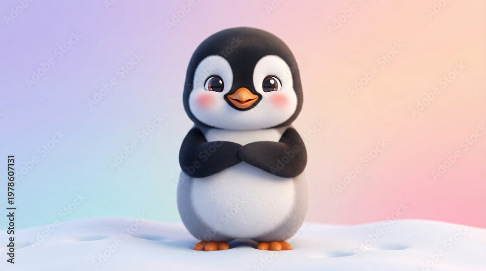 Fototapeta premium Cute penguin stands on snowy