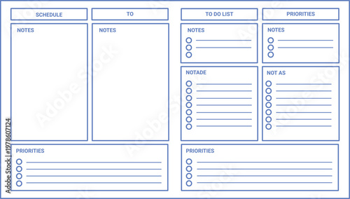 Daily planner template with notes and to do list and priorities sections  schedule organizer