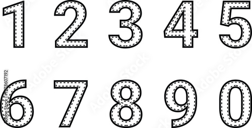 Dotted line numbers 0 to 9 for kids educational materials or creative projects  decorative numeric characters