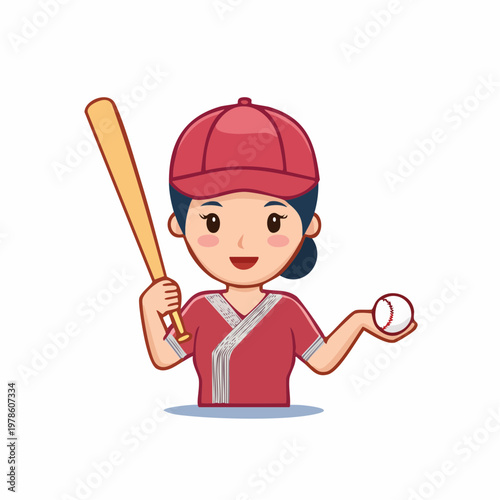 Woman Baseball Player Holding Bat and Ball Illustration