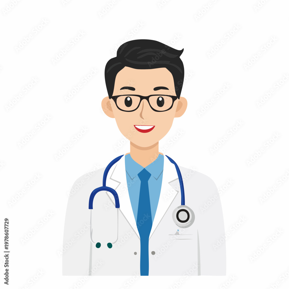 Fototapeta premium Smiling Doctor Portrait with Stethoscope in Vector Illustration