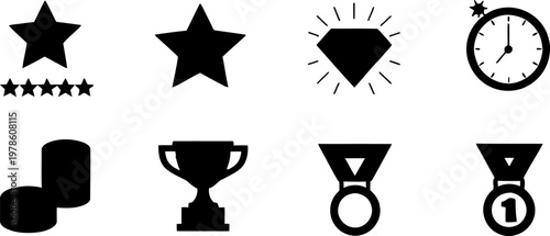 Award trophy and winner prize icon set