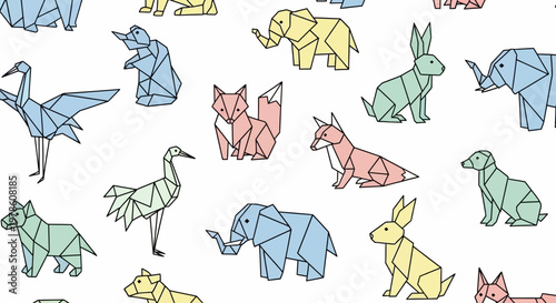 Photography Colorful origami animals on white.