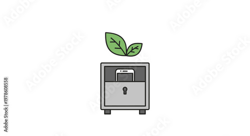 Green Leaves on Metal Safe Box.