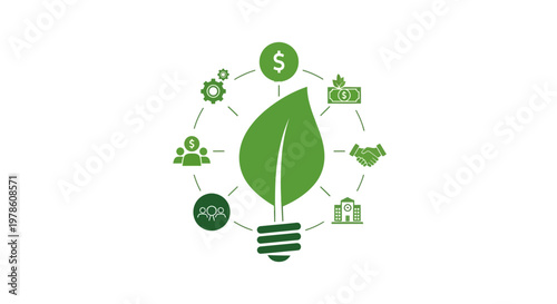 Green light bulb with leaf eco symbol.