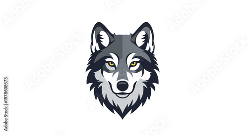 Gray Wolf Head Illustration with Yellow Eyes.