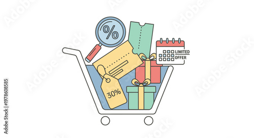 Fotografie Shopping cart with discount sale items.
