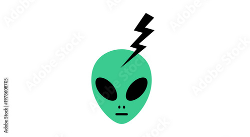 Green alien head with lightning bolt.