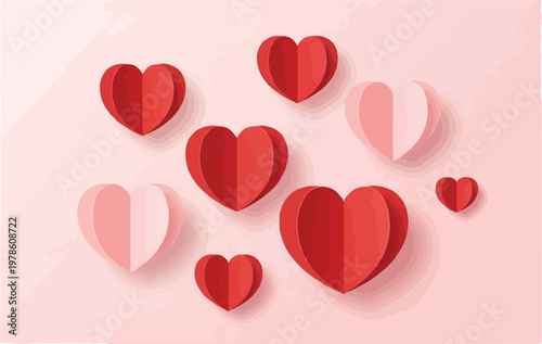 Paper hearts background with pink shades and soft shadows for valentine celebration