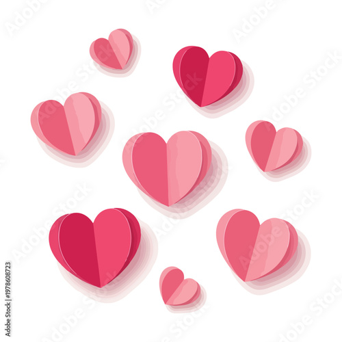 Paper hearts background with pink shades and soft shadows for valentine celebration