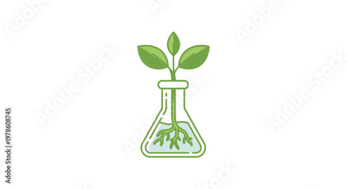 Green plant growing in beaker.