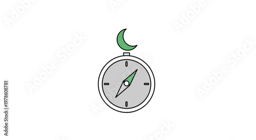 Green compass with crescent moon symbol.