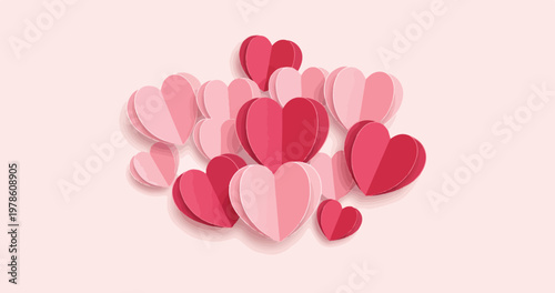 Paper hearts background with pink shades and soft shadows for valentine celebration