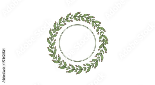 Green leaves circular decorative frame border.