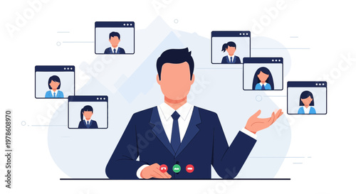 Modern business professional conducting a virtual meeting in a dynamic online environment