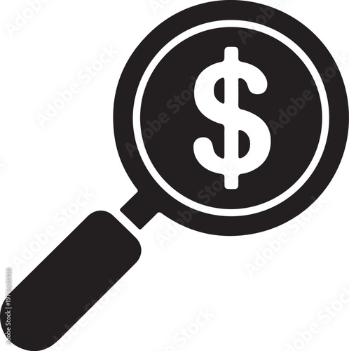 Magnifying glass focusing on a dollar sign symbolizing financial scrutiny or investigation Vector

