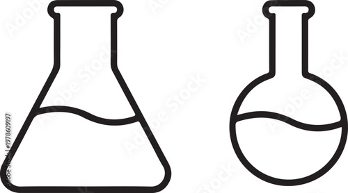 Comparison of an erlenmeyer flask and a volumetric flask in laboratory settings Vector

