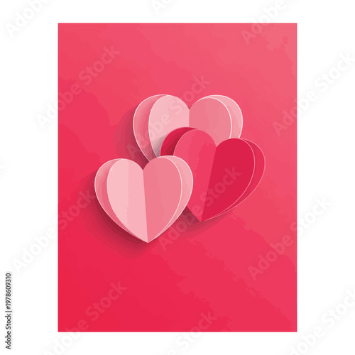 Paper hearts background with pink shades and soft shadows for valentine celebration