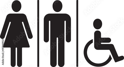 Bathroom sign indicating gender and accessibility options Vector

