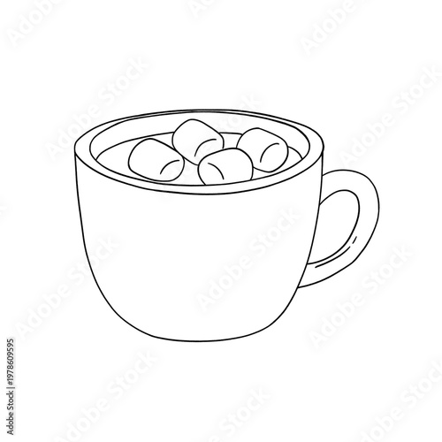 Black and White, Outline Hand drawn food illustration of chocolate drink