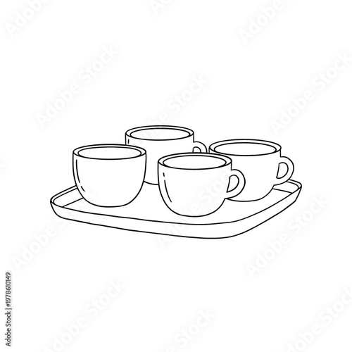 Black and White, Outline Hand drawn food illustration of Tea cup