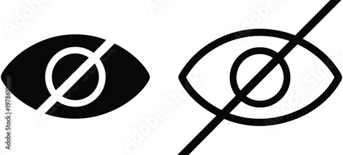 Visual impairment accessibility icon, blindness disability sign with hidden vision symbol, inclusive support and awareness graphic, simple isolated vector design.