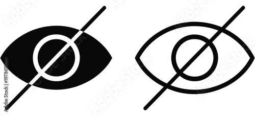 Blindness disability icon, hidden vision sign symbol for accessibility, visual impairment awareness, inclusive support graphics, clean isolated vector illustration for signage and apps.